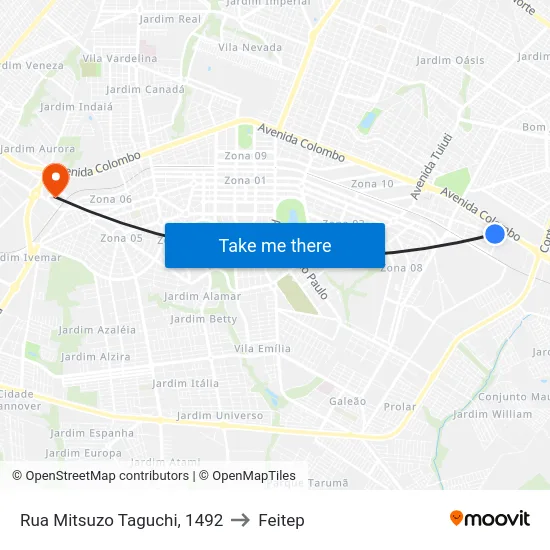 Rua Mitsuzo Taguchi, 1492 to Feitep map