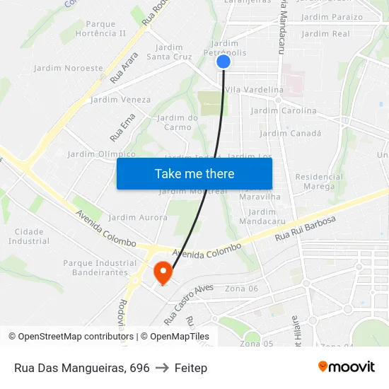 Rua Das Mangueiras, 696 to Feitep map