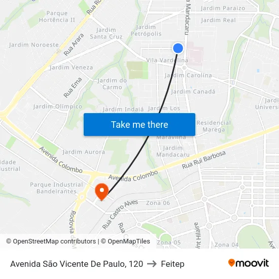 Avenida São Vicente De Paulo, 120 to Feitep map