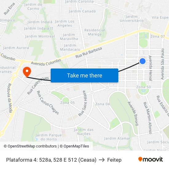 Plataforma 4: 528a, 528 E 512 (Ceasa) to Feitep map