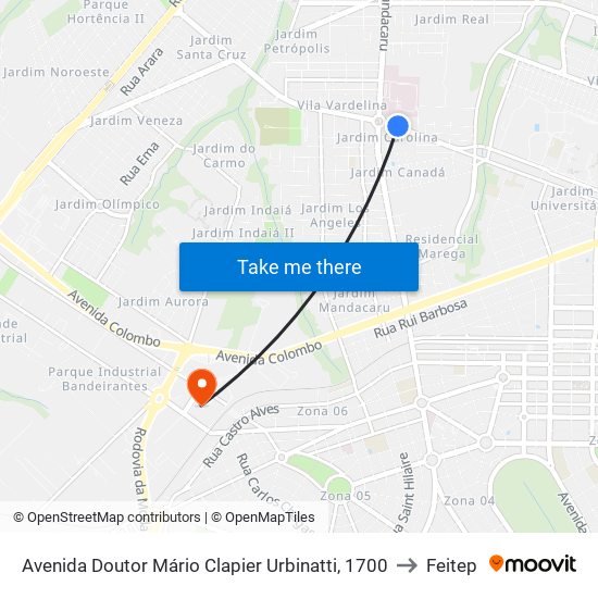 Avenida Doutor Mário Clapier Urbinatti, 1700 to Feitep map