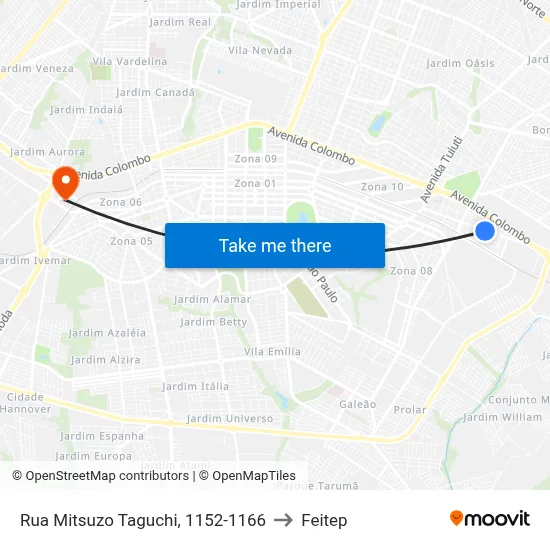 Rua Mitsuzo Taguchi, 1152-1166 to Feitep map