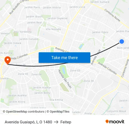Avenida Guaiapó, L.O 1480 to Feitep map