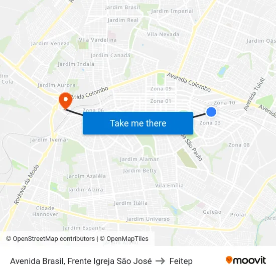 Avenida Brasil, Frente Igreja São José to Feitep map