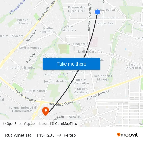 Rua Ametista, 1145-1203 to Feitep map