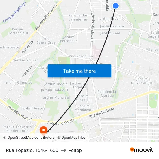 Rua Topázio, 1546-1600 to Feitep map