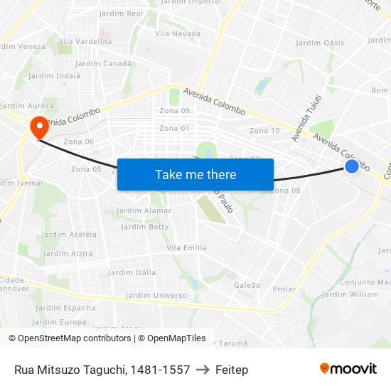Rua Mitsuzo Taguchi, 1481-1557 to Feitep map