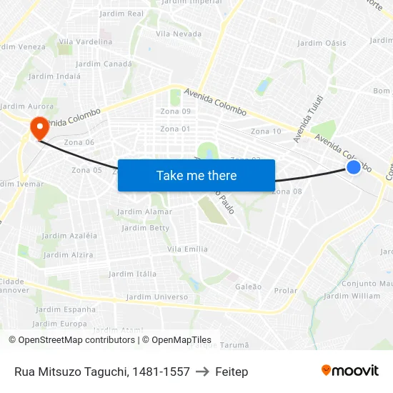 Rua Mitsuzo Taguchi, 1481-1557 to Feitep map