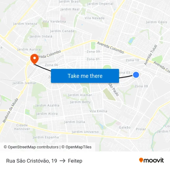 Rua São Cristóvão, 19 to Feitep map