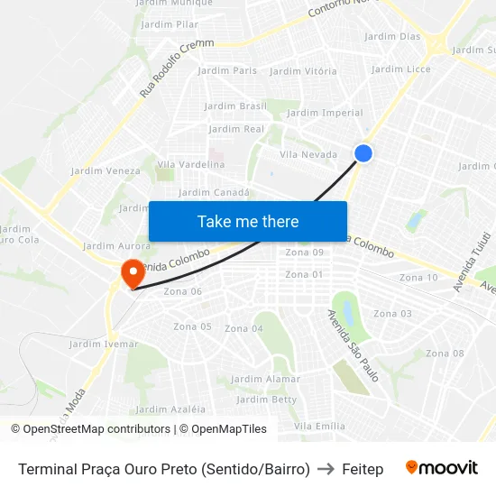 Terminal Praça Ouro Preto (Sentido/Bairro) to Feitep map