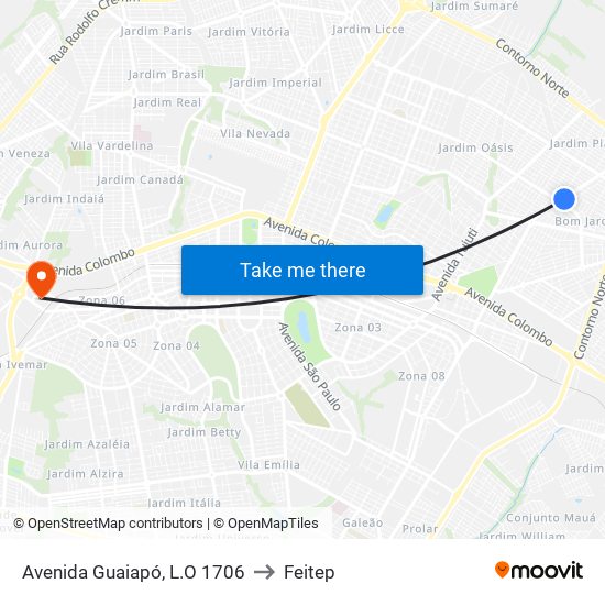 Avenida Guaiapó, L.O 1706 to Feitep map