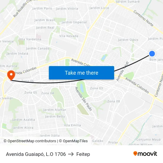 Avenida Guaiapó, L.O 1706 to Feitep map