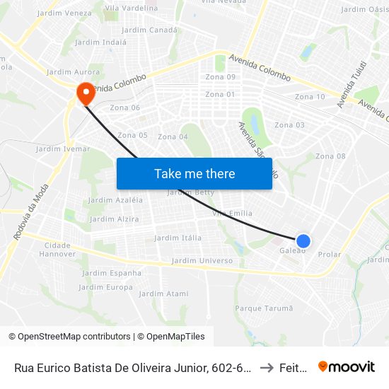 Rua Eurico Batista De Oliveira Junior, 602-680 to Feitep map