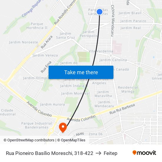 Rua Pioneiro Basílio Moreschi, 318-422 to Feitep map