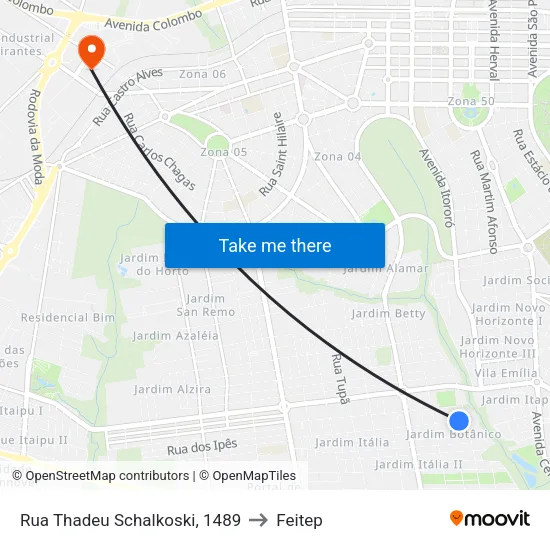 Rua Thadeu Schalkoski, 1489 to Feitep map