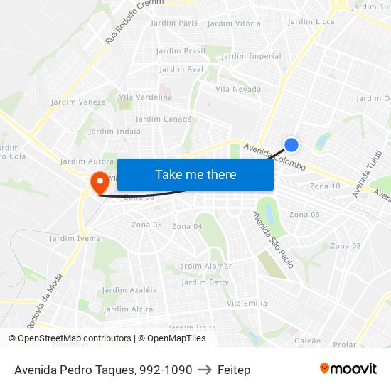 Avenida Pedro Taques, 992-1090 to Feitep map