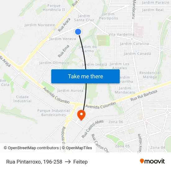 Rua Pintarroxo, 196-258 to Feitep map
