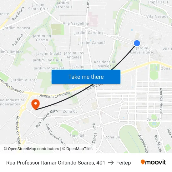 Rua Professor Itamar Orlando Soares, 401 to Feitep map