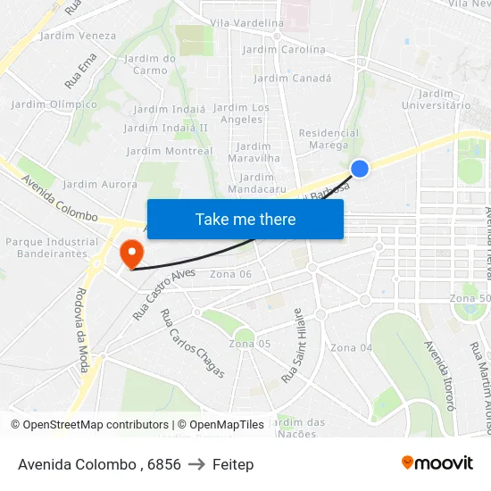 Avenida Colombo , 6856 to Feitep map