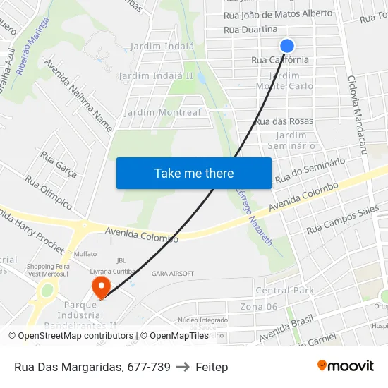 Rua Das Margaridas, 677-739 to Feitep map