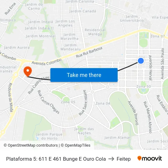 Plataforma 5: 611 E 461 Bunge E Ouro Cola to Feitep map