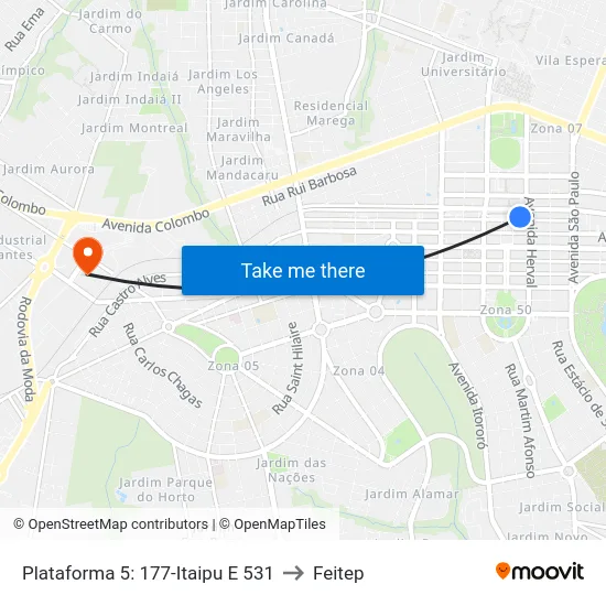 Plataforma 5: 177-Itaipu E 531 to Feitep map