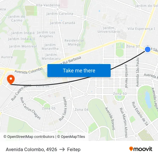 Avenida Colombo, 4926 to Feitep map