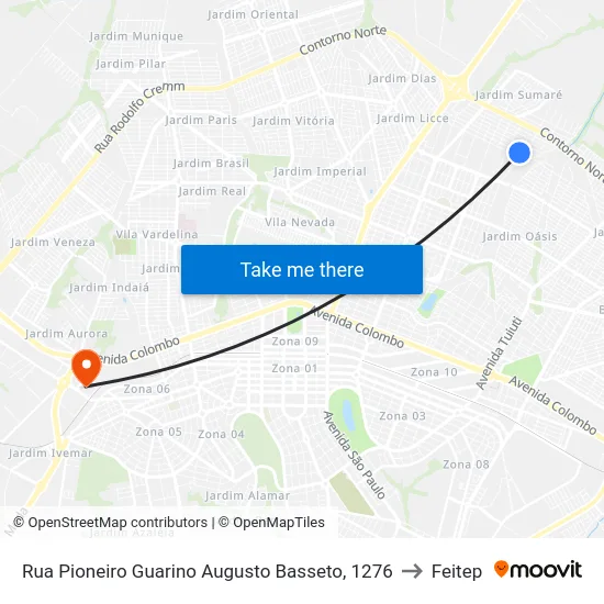 Rua Pioneiro Guarino Augusto Basseto, 1276 to Feitep map