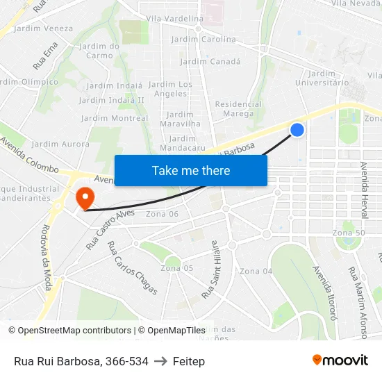 Rua Rui Barbosa, 366-534 to Feitep map