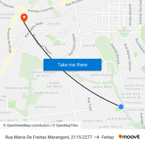 Rua Maria De Freitas Marangoni, 2115-2277 to Feitep map