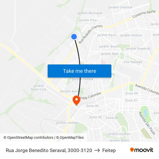 Rua Jorge Benedito Seraval, 3000-3120 to Feitep map