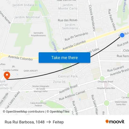 Rua Rui Barbosa, 1048 to Feitep map