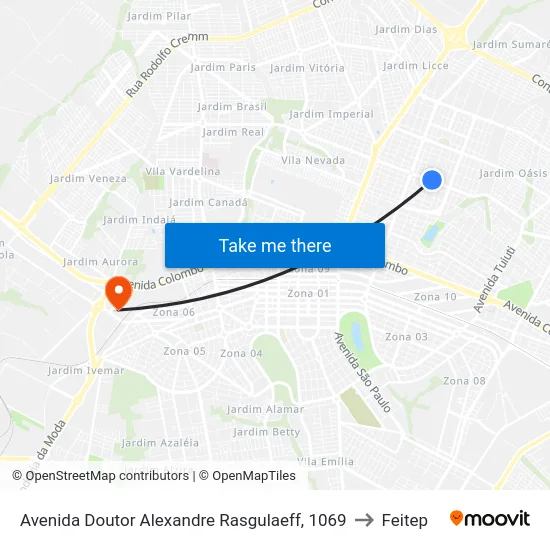 Avenida Doutor Alexandre Rasgulaeff, 1069 to Feitep map