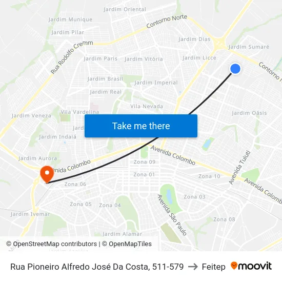 Rua Pioneiro Alfredo José Da Costa, 511-579 to Feitep map