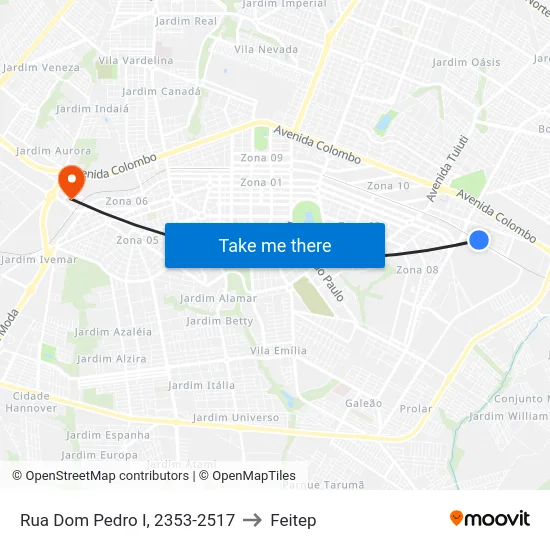 Rua Dom Pedro I, 2353-2517 to Feitep map