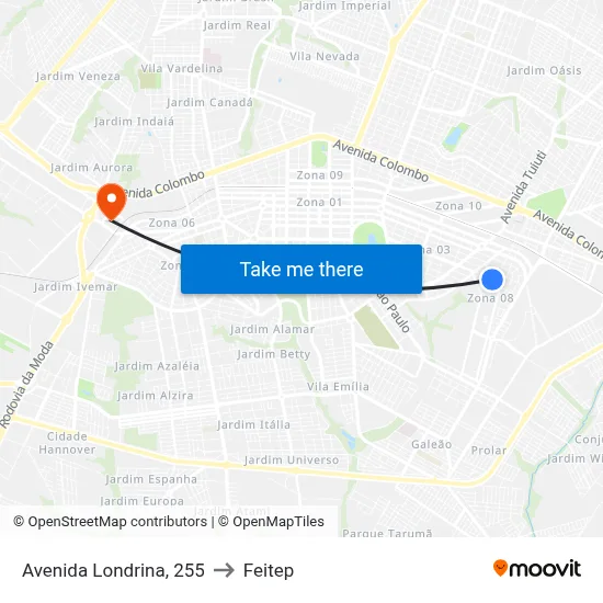 Avenida Londrina, 255 to Feitep map