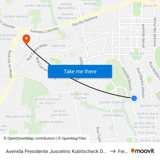 Avenida Presidente Juscelino Kubitscheck De Oliveira, 1642 to Feitep map