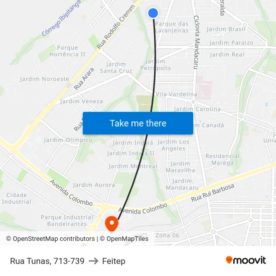 Rua Tunas, 713-739 to Feitep map