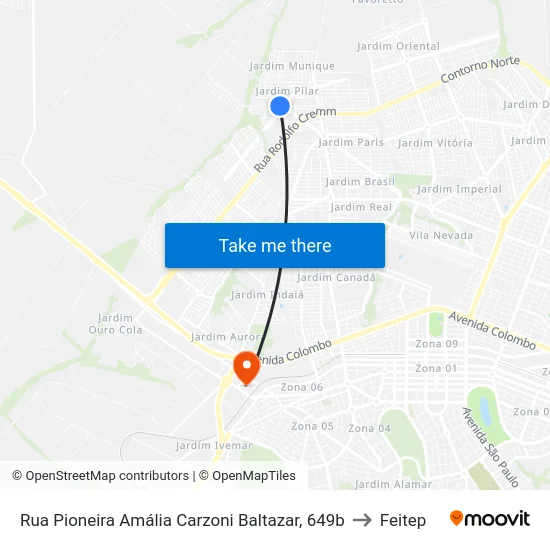 Rua Pioneira Amália Carzoni Baltazar, 649b to Feitep map