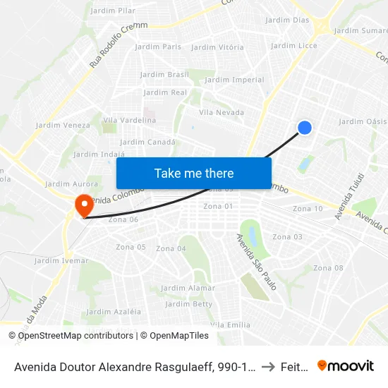 Avenida Doutor Alexandre Rasgulaeff, 990-1080 to Feitep map