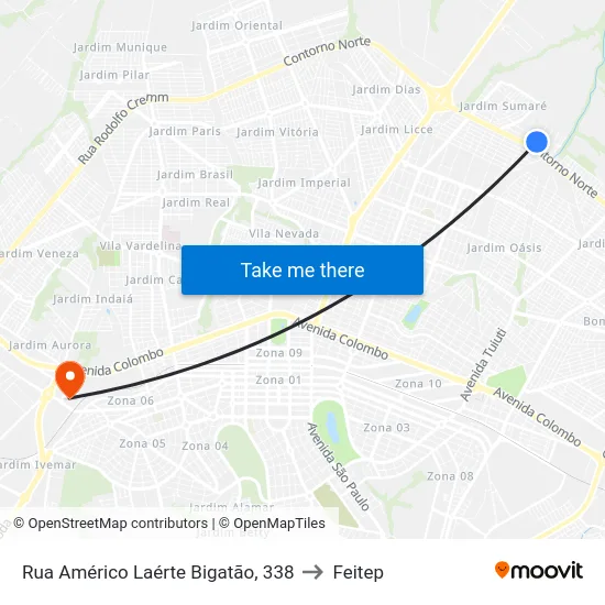 Rua Américo Laérte Bigatão, 338 to Feitep map