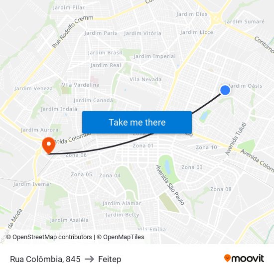 Rua Colômbia, 845 to Feitep map