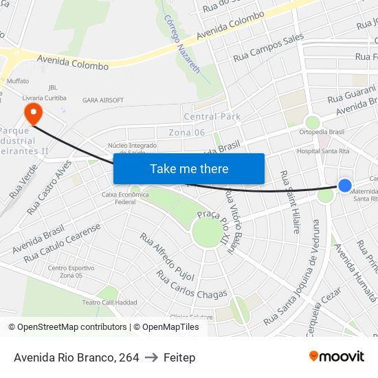Avenida Rio Branco, 264 to Feitep map