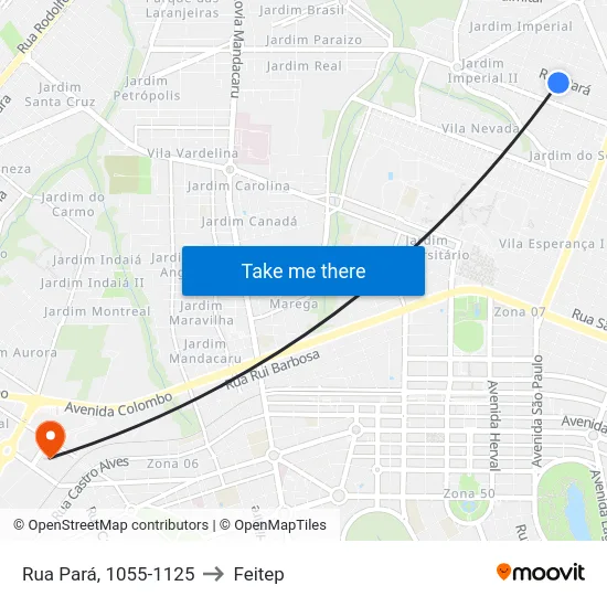 Rua Pará, 1055-1125 to Feitep map