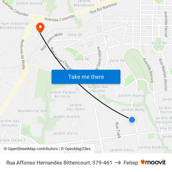 Rua Affonso Hernandes Bittencourt, 379-461 to Feitep map