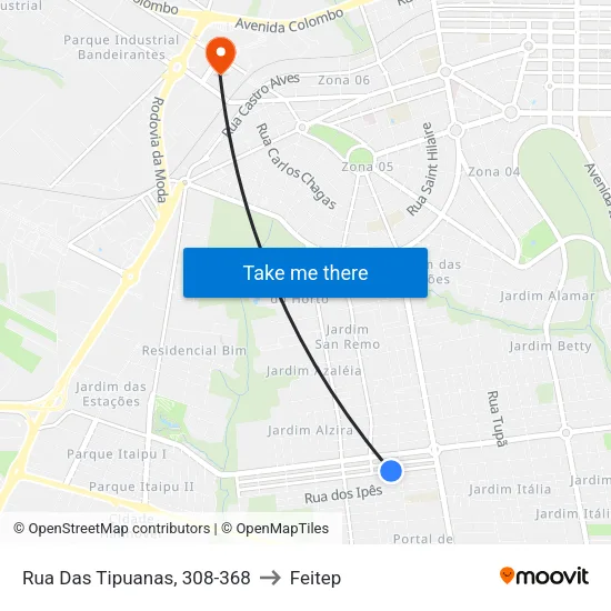 Rua Das Tipuanas, 308-368 to Feitep map