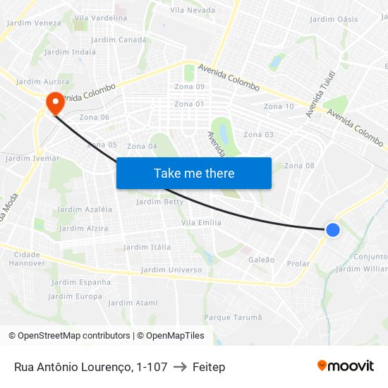 Rua Antônio Lourenço, 1-107 to Feitep map