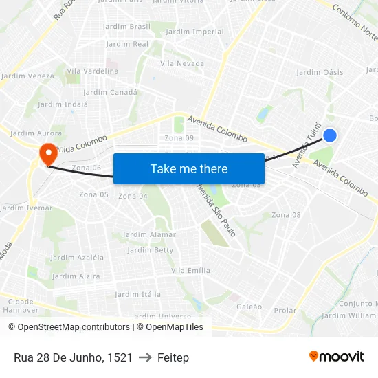 Rua 28 De Junho, 1521 to Feitep map