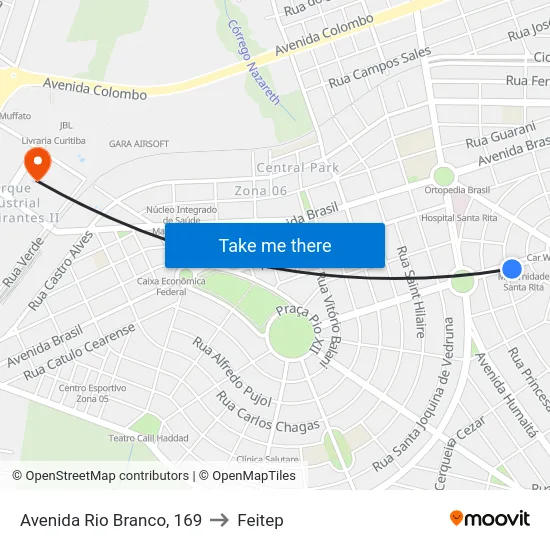 Avenida Rio Branco, 169 to Feitep map