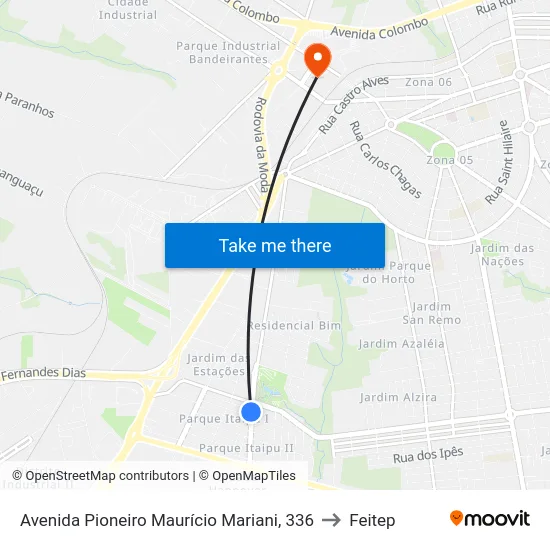 Avenida Pioneiro Maurício Mariani, 336 to Feitep map